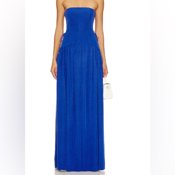 Lace Up Strapless Maxi Dress